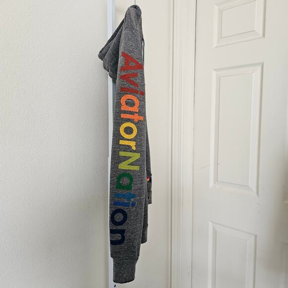 AVIATOR NATION Heather Grey Venice CA Drawstring Rainbow Surf Hoodie Sz M - Picture 5 of 16